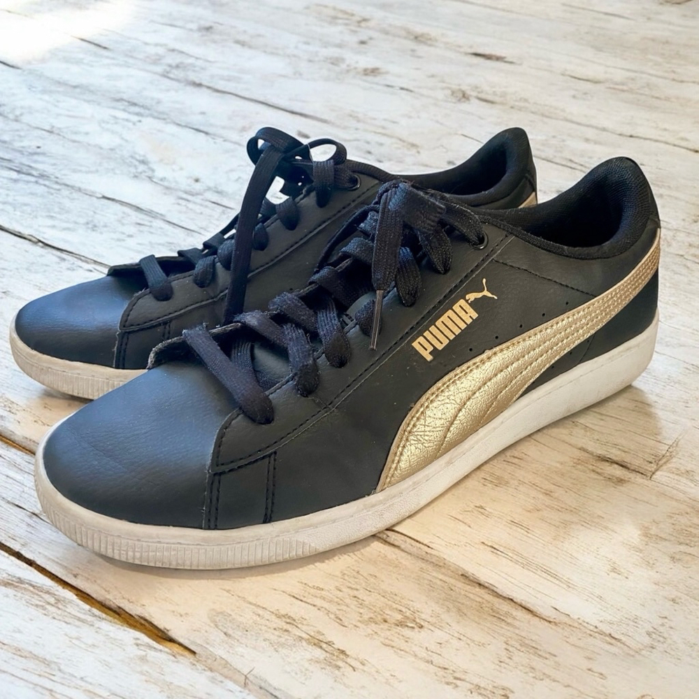 Women's Puma Vikky Sneakers, Size 9, Black & Gold